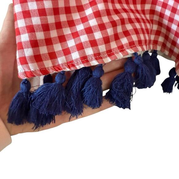 Elizabeth Wilson Top Red Gingham Tassel Detail Ruffle Thick Knit Sleeveless S - Picture 3 of 8